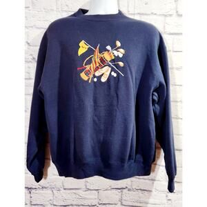 Vintage Blue Embroidered Golf Clubs Long Sleeve Sweatshirt XXXL Lightweight